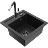 Mexen Vito granite kitchen sink 1-bowl with Flora kitchen faucet, black/silver metallic - 6503-73-670401-07-B
