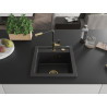 Mexen Vito granite kitchen sink 1-bowl with Flora kitchen faucet, black/silver metallic - 6503-73-670401-57-G