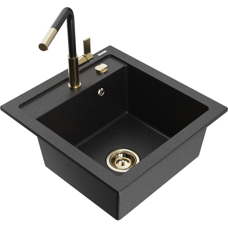 Mexen Vito single-bowl granite sink with Flora kitchen faucet, black/silver metallic - 6503-73-670401-57-G