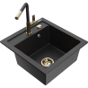 Mexen Vito single-bowl granite sink with Flora kitchen faucet, black/silver metallic - 6503-73-670401-57-G