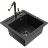 Mexen Vito granite sink 1-bowl with Flora kitchen tap, black/silver metallic - 6503-73-670401-57-B