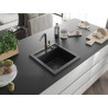 Mexen Vito 1-Bowl Granite Sink with Flora Kitchen Faucet, Black/Silver Metallic - 6503-73-670401-57-B