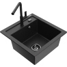 Mexen Vito 1-bowl granite sink with Flora kitchen tap, black/silver metallic - 6503-73-670401-70-B
