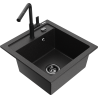 Mexen Vito granite 1-bowl sink with Flora kitchen faucet, black/silver metallic - 6503-73-670401-70-B
