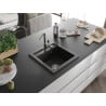 Mexen Vito 1-bowl granite kitchen sink with Flora kitchen tap, black/gold metallic - 6503-75-670401-00