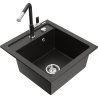 Mexen Vito granite sink 1-bowl with Flora kitchen faucet, black/gold metallic - 6503-75-670401-07