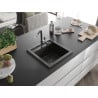 Mexen Vito 1-bowl granite sink with Flora kitchen faucet, black/gold metallic - 6503-75-670401-07-B