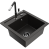 Mexen Vito 1-bowl granite kitchen sink with Flora tap, black/gold metallic - 6503-75-670401-07-B