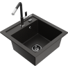 Mexen Vito 1-bowl granite sink with Flora kitchen faucet, black/gold metallic - 6503-75-670401-07-B