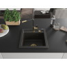 Mexen Vito granite single-bowl sink with Flora kitchen faucet, black/gold metallic - 6503-75-670401-57-G