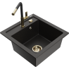 Mexen Vito granite single-bowl sink with Flora kitchen faucet, black/gold metallic - 6503-75-670401-57-G