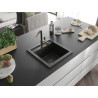 Mexen Vito granite sink 1-bowl with Flora kitchen faucet, black/gold metallic - 6503-75-670401-57-B