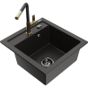 Mexen Vito granite kitchen sink 1-bowl with Flora kitchen faucet, black/gold metallic - 6503-75-670401-57-B
