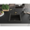 Mexen Vito granite kitchen sink 1-bowl with Flora kitchen faucet, black/gold metallic - 6503-75-670401-57-B