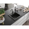 Mexen Vito granite kitchen sink 1-bowl with Flora kitchen faucet, black/gold metallic - 6503-75-670401-70-B