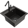 Mexen Vito granite kitchen sink 1-bowl with Flora kitchen faucet, black/gold metallic - 6503-75-670401-70-B