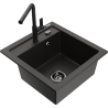 Mexen Vito granite kitchen sink, 1-bowl with Flora kitchen faucet, black/golden metallic - 6503-75-670401-70-B