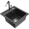 Mexen Vito granite sink single-bowl with Flora kitchen tap, black speckled - 6503-76-670401-07