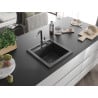 Mexen Vito single-bowl granite sink with Flora kitchen faucet, black speckled - 6503-76-670401-07-B