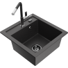 Mexen Vito 1-bowl granite sink with Flora kitchen faucet, speckled black - 6503-76-670401-07-B