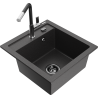 Mexen Vito single-bowl granite sink with Flora kitchen faucet, black speckled - 6503-76-670401-07-B