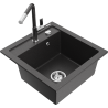 Mexen Vito granite kitchen sink 1-bowl with Flora kitchen faucet, black speckled - 6503-76-670401-08