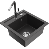 Mexen Vito granite kitchen sink with 1 bowl and Flora faucet, black speckled - 6503-76-670401-08