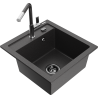 Mexen Vito 1-bowl granite kitchen sink with Flora tap, black speckled - 6503-76-670401-08-B
