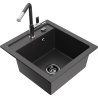 Mexen Vito 1-compartment granite sink with a kitchen mixer tap Flora, spotted black - 6503-76-670401-08-B