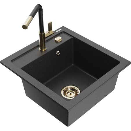 Mexen Vito 1-compartment granite sink with a kitchen mixer tap Flora, spotted black - 6503-76-670401-57-G