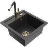 Mexen Vito 1-bowl granite sink with Flora kitchen faucet, black speckled - 6503-76-670401-57-G