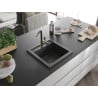 Mexen Vito granite kitchen sink 1-bowl with Flora kitchen faucet, black speckled - 6503-76-670401-57-B