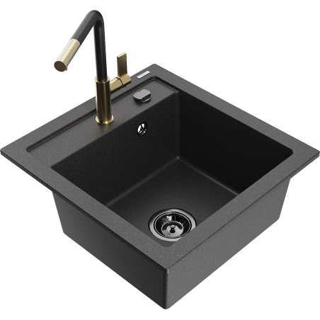 Mexen Vito 1-compartment granite sink with a kitchen mixer tap Flora, spotted black - 6503-76-670401-57-B