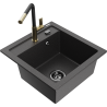 Mexen Vito granite sink 1-bowl with Flora kitchen tap, black speckled - 6503-76-670401-57-B