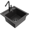 Mexen Vito granite kitchen sink 1-bowl with Flora kitchen faucet, black speckled - 6503-76-670401-70-B
