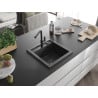 Mexen Vito 1-compartment granite sink with a kitchen mixer tap Flora, spotted black - 6503-76-670401-70-B