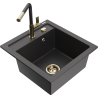 Mexen Vito granite kitchen sink 1-bowl with Flora kitchen faucet, black speckled - 6503-76-670401-75-G
