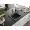 Mexen Vito 1-bowl granite kitchen sink with Flora faucet, black speckled - 6503-76-670401-75-B