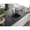 Mexen Vito 1-compartment granite sink with a kitchen mixer tap Flora, spotted black - 6503-76-670401-75-B