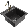 Mexen Vito 1-bowl granite kitchen sink with Flora faucet, black speckled - 6503-76-670401-75-B