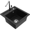 Mexen Vito granite sink 1-bowl with Flora kitchen tap, black - 6503-77-670401-00