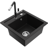 Mexen Vito 1-bowl granite sink with Flora kitchen faucet, black - 6503-77-670401-07