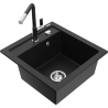 Mexen Vito granite kitchen sink 1-bowl with Flora kitchen faucet, black - 6503-77-670401-07