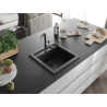 Mexen Vito granit sink 1-bowl with Flora kitchen faucet, black - 6503-77-670401-07-B