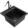 Mexen Vito granit sink 1-bowl with Flora kitchen faucet, black - 6503-77-670401-07-B