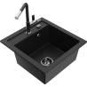 Mexen Vito granite kitchen sink 1-bowl with Flora kitchen faucet, black - 6503-77-670401-07-B