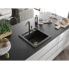 Mexen Vito 1-bowl Granite Sink with Flora Kitchen Tap, Black - 6503-77-670401-57-G