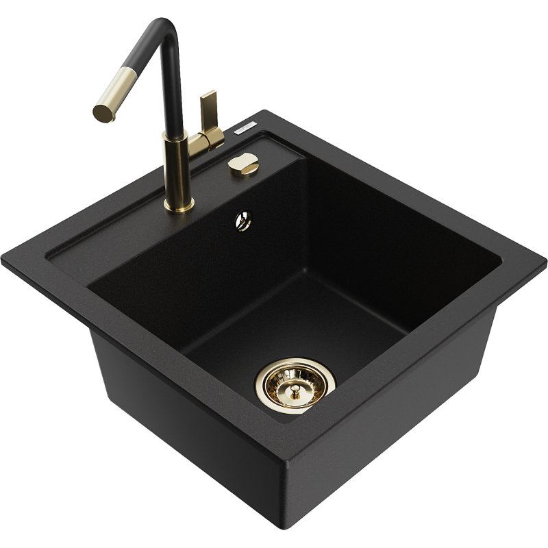 Mexen Vito 1-bowl Granite Sink with Flora Kitchen Tap, Black - 6503-77-670401-57-G
