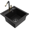 Mexen Vito 1-Bowl Granite Sink with Flora Kitchen Faucet, Black - 6503-77-670401-57-B