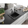Mexen Vito granite sink single-bowl with Flora kitchen faucet, black - 6503-77-670401-70-B